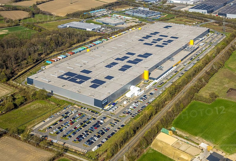 Aerial photo, Amazon logistics, Amazon DE DTM1, Lenklar, Werne, Ruhr area, North Rhine-Westphalia, Germany, DE, Europe, freight transport, logistics, logistics service, logistics service provider, logistics provider, logistics centre, aerial photo, aerial photography, aerial photography, Münsterland, forwarding, transport, transport service, overview, bird's-eye view, overview