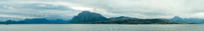 Panoramic photo, coast, Rødøy, Nordland, Norway, Scandinavia, Europe, adventure travel, tourism, mountain, mountain range, Hurtigruten, Hurtigruten voyage, cruise, coastal landscape, coastal strip, NOR, travel, destination, Rødøy, sea voyage, sightseeing, tourism, Norwegian, Scandinavian, touristic