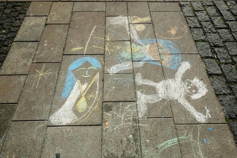Street painting, chalk paintings on pavement, children's picture, pavement painting, Trondheim, Trøndelag, Norway, Scandinavia, Europe, adventure travel, tourism, Hurtigruten, Hurtigruten voyage, cruise, art, NOR, travel, destination, sea voyage, sightseeing, tourism, Trøndelag, Norwegian, Scandinavian, touristic