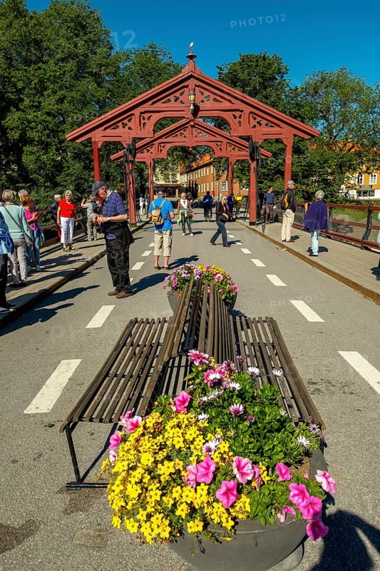 Gamle Bybro, historic bridge with red portals, Trondheim, Trøndelag, Norway, Scandinavia, Europe, adventure trip, old town bridge, bridge, river Nidelva, tourism, Gamle Bybrua, Hurtigruten, Hurtigruten trip, cruise, NOR, trip, destination, sea trip, sight, sightseeing, city bridge, tourism, Trøndelag, historic, Norwegian, Scandinavian, touristic