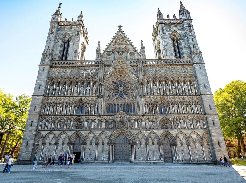 Nidaros Cathedral, cathedral, west façade, Trondheim, Trøndelag, Norway, Scandinavia, Europe, adventure trip, Office of the Presidents of the Norwegian Bishops' Conference, place of worship, Domkirke, tourism, religious community, place of worship, Hurtigruten, Hurtigruten voyage, church, church community, denomination, Kongsgårdsgata, cruise, NOR, national shrine, travel, destination, religion, sea voyage, sightseeing, tourism, Trøndelag, gothic architecture, Norwegian, Scandinavian, tourist