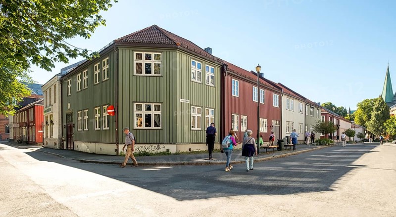 Wooden houses Schultz Gate in the centre, Trondheim, Trøndelag, Norway, Scandinavia, Europe, adventure travel, tourism, Hurtigruten, Hurtigruten trip, cruise, NOR, travel, destination, sea trip, sightseeing, tourism, Trøndelag, Norwegian, Scandinavian, touristic