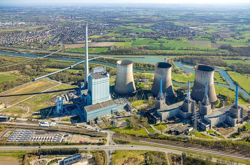 Aerial photo, RWE Generation SE Gersteinwerk power plant, stationary batteries for electricity storage, innovative battery storage, Stockum, Werne, Ruhr area, North Rhine-Westphalia, Germany, DE, Europe, power plant, aerial photo, aerial photography, aerial photography, Münsterland, overview, bird's-eye view, birds-eyes view, overview