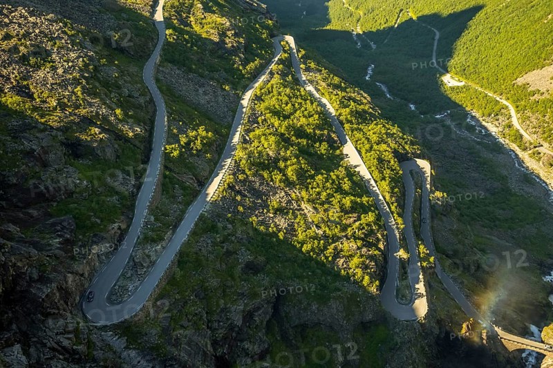 Trollstigen near Andalsnes, serpentines, hairpin bends, Stigfossen waterfall, Innfjorden, Møre og Romsdal, Norway, Scandinavia, Europe, adventure trip, mountain road R63, tourism, Hurtigruten, Hurtigruten trip, cruise, Møre og Romsdal, NOR, travel, destination, sea trip, sightseeing, tourism, waterfall, Norwegian, Scandinavian, touristic