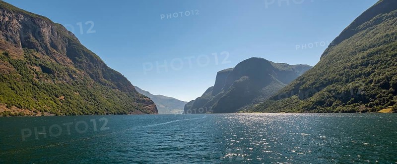 Fjord, Nærøyfjorden, Flåm, Gudvangen, mountains, trees, blue sky, Undredal, Sogn og Fjordane, Norway, Scandinavia, Europe, NOR, travel, tourism, destination, sightseeing, sea voyage, Hurtigruten, Hurtigruten trip, tourism, Norwegian, Scandinavian, tourist, cruise, adventure trip, waters, water, sightseeing, hills, forests