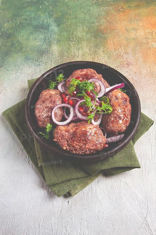 Fried apkhazura, cutlet in a fat grid, spicy, Georgian dish, fried on ketsi, homemade, no people