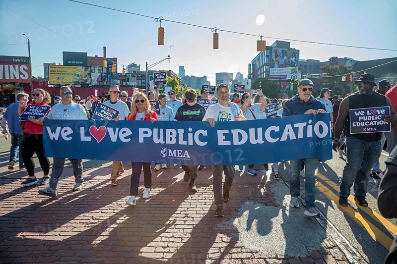 Detroit, Michigan USA - 1 September 2025 - Teachers march in Detroit's Labor Day parade, campaigning to save public education