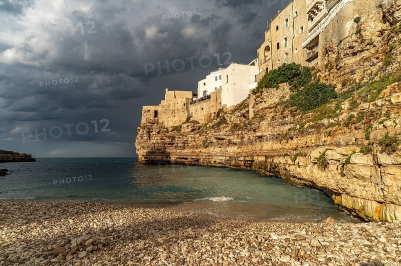 City beach Spiaggia Llama Monachile in Polignano a Mare, Apulia, Italy