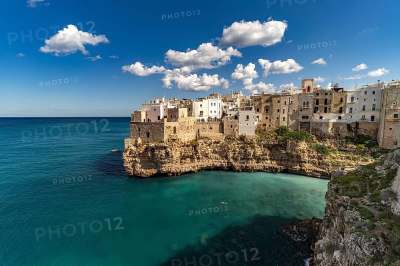 Polignano a Mare on a cliff above the Adriatic Sea, Apulia, Italy
