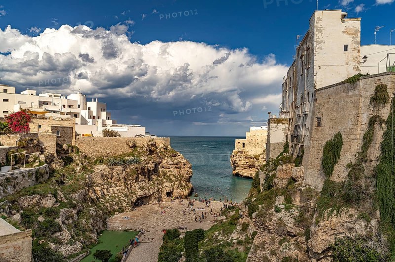 City beach Spiaggia Llama Monachile in Polignano a Mare, Apulia, Italy