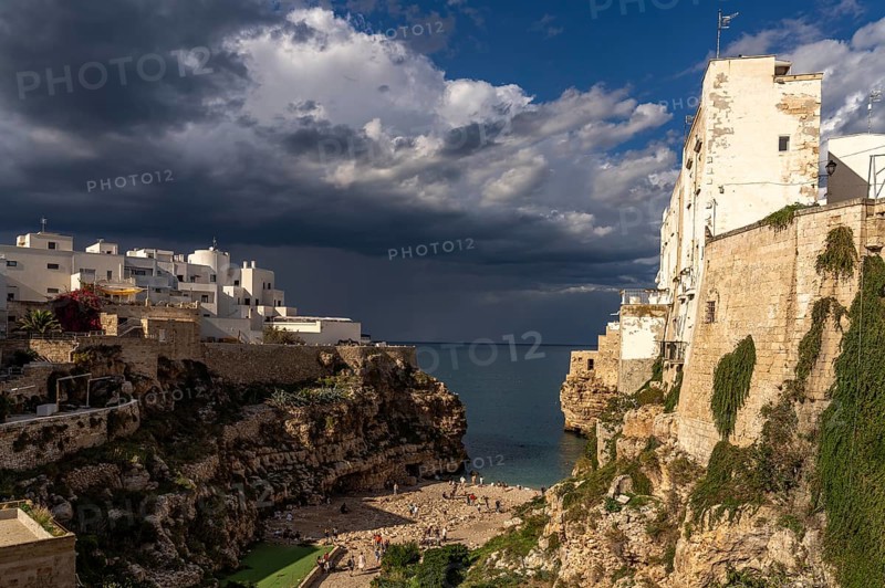 City beach Spiaggia Llama Monachile in Polignano a Mare, Apulia, Italy