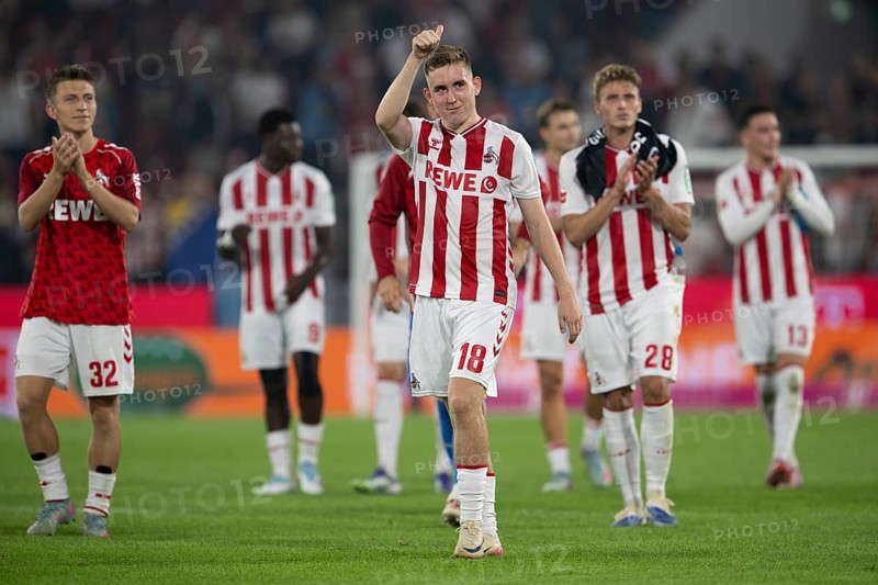 (DFL/DFB REGULATES PROHIBIT ANY USE OF PHOTOGRAPHS AS IMAGE SEQUENCES AND/OR QUASI-VIDEO), RheinEnergieStadion, Cologne, North Rhine-Westphalia, Isak Joannesson (1.FC Köln, Midfield, #18), Sebastian Sebulonsen (1.FC Köln, Defence, #28), 1st Bundesliga, 1.FC Köln, SC Freiburg on 31.08.2025 at the RheinEnergieStadion in Cologne Germany