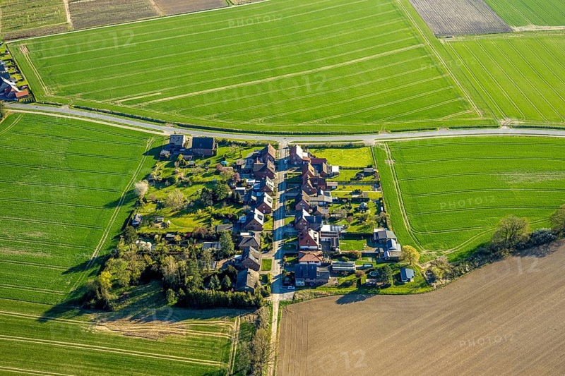 Aerial view, square housing estate Im Hüningholz, Olfen-Kirchspiel, Olfen, Münsterland, North Rhine-Westphalia, Germany, DE, Europe, aerial view, aerial photography, aerial photography, overview, bird's-eye view, overview