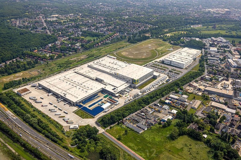 Aerial view, EDEKA Rhein-Ruhr central warehouse, Picnic FCA Oberhausen GmbH e-food warehouse, Schwarze Heide construction site, Schwarze Heide, Oberhausen, Ruhr area, North Rhine-Westphalia, Germany, construction work, construction area, construction site, construction site, construction project, construction site, DE, Europe, commercial enterprises, commercial area, commercial area, commercial property, commercial park, commercial location, commercial use, industrial area, industrial location, logistics, logistics service, logistics service provider, logistics provider, logistics centre, aerial view, aerial photography, aerial photography, new construction, overview, bird's-eye view, overview, OberhausenNord