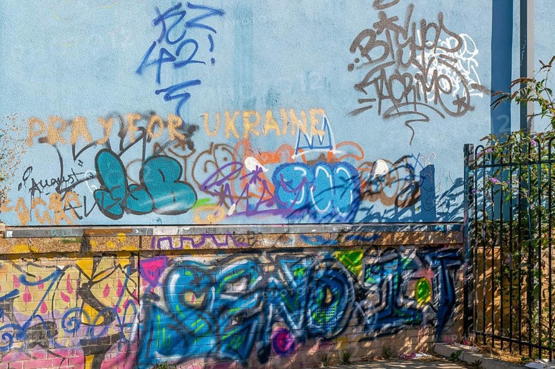 Graffiti artwork at Woodbridge Skatepark, Woodbridge, Suffolk, England, UK