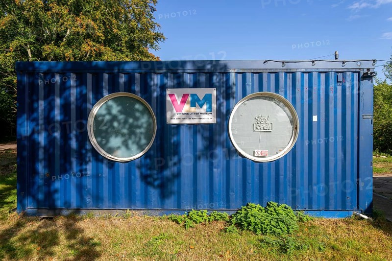 Vintage Litter Museum in recycled shipping container, Jetty Lane, Woodbridge, Suffolk, England, UK