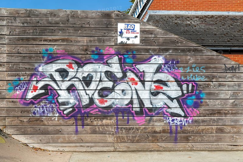 Graffiti artwork at Woodbridge Skatepark, Woodbridge, Suffolk, England, UK