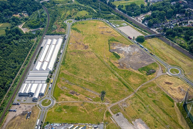 Aerial view, Bloomways GmbH flower wholesaler at Brammenring in Westfield Centro shopping centre Neue Mitte, Oberhausen, Ruhr area, North Rhine-Westphalia, Germany, DE, Europe, aerial view, aerial photography, aerial photography, overview, bird's-eye view, overview, OberhausenSued
