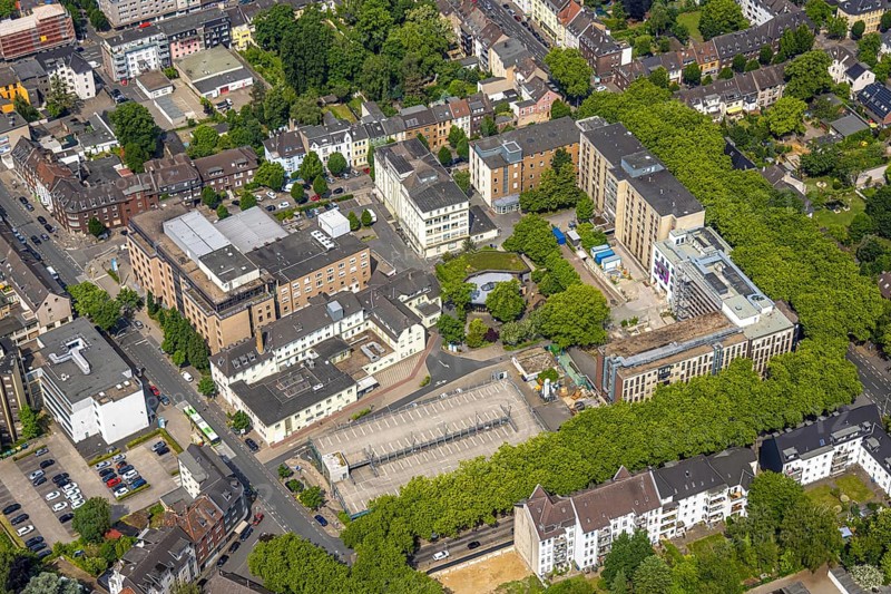 Aerial view, Evangelisches Krankenhaus Oberhausen, construction site with reconstruction and extension works, Oberhausen, Ruhr area, North Rhine-Westphalia, Germany, construction works, construction area, construction site, building plots, construction measure, construction project, construction site, DE, Europe, healthcare, hospital, clinic, clinic centre, hospital, aerial photograph, aerial photography, aerial photography, medical facility, medical aid, new building, overview, bird's-eye view, overview, medical care, OberhausenSued