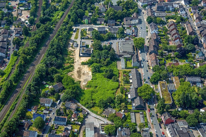 Aerial view, Netto supermarket, construction site with new building Rehmer corner Bebelstraße, Oberhausen, Ruhr area, North Rhine-Westphalia, Germany, construction work, construction area, construction site, building plots, construction project, construction site, DE, Europe, aerial view, aerial photography, aerial photography, new building, overview, bird's-eye view, overview, OberhausenSued
