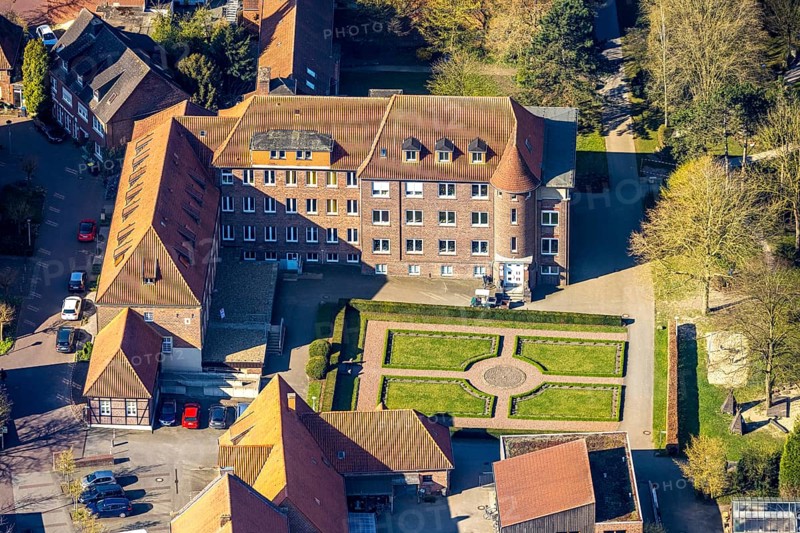 Aerial view, children's sanatorium social institution at Mauritiusplatz, garden, Nordkirchen, Münsterland, North Rhine-Westphalia, Germany, DE, Europe, aerial view, aerial photography, aerial photography, overview, bird's-eye view, overview