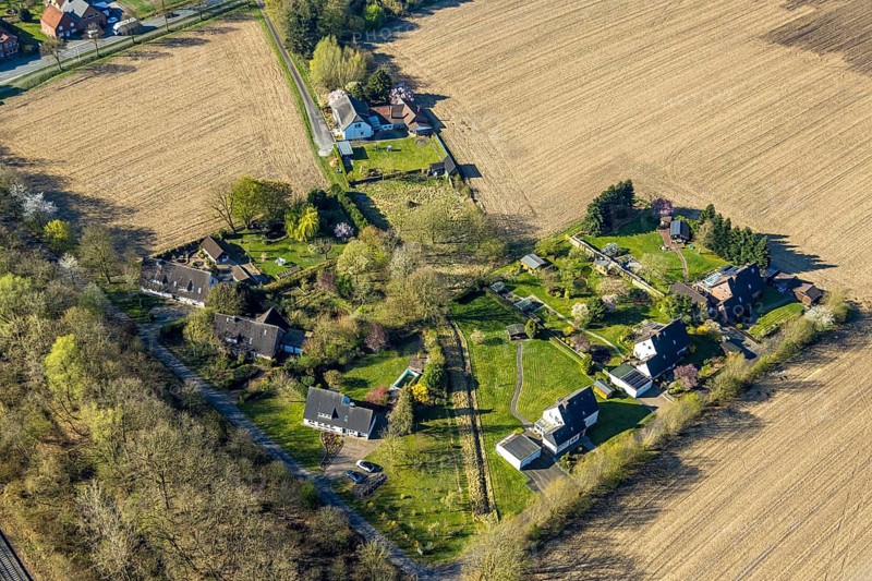 Aerial view, residential area Bauernschaft Uhlandstraße, Capelle, Nordkirchen, Münsterland, North Rhine-Westphalia, Germany, DE, Europe, aerial photograph, aerial photography, aerial photography, overview, bird's-eye view, birds-eyes view, overview