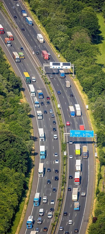Aerial view, traffic jam on the A2 motorway at the Dortmund-Nordwest junction Dortmund-Mengede, Schwieringhausen, Dortmund, Ruhr area, North Rhine-Westphalia, Germany, DE, Europe, aerial view, aerial photography, aerial photography, overview, bird's-eye view, overview