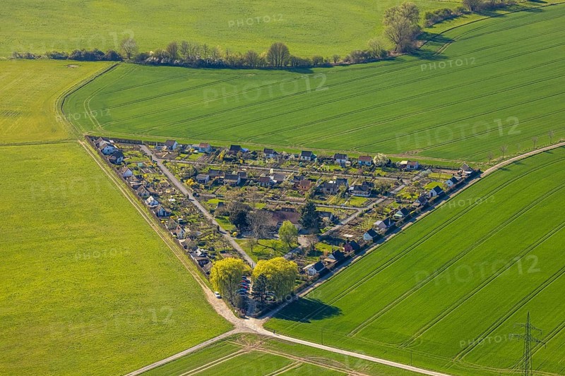 Aerial view, triangular allotment garden association Grüne Insel, Alstedde, Lünen, Ruhr area, North Rhine-Westphalia, Germany, DE, Europe, aerial view, aerial photography, aerial photography, Münsterland, overview, bird's-eye view, overview