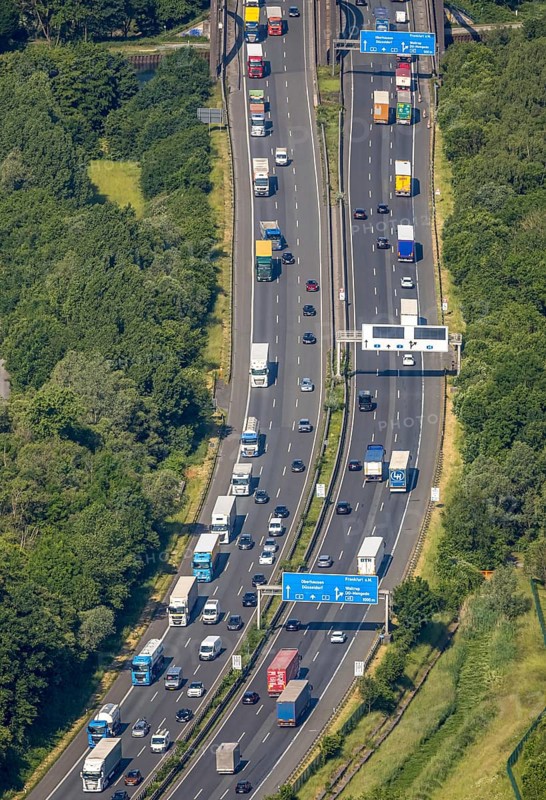 Aerial view, traffic jam on the A2 motorway at the Dortmund-Nordwest junction Dortmund-Mengede, Schwieringhausen, Dortmund, Ruhr area, North Rhine-Westphalia, Germany, DE, Europe, aerial view, aerial photography, aerial photography, overview, bird's-eye view, overview