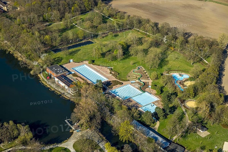 Aerial view, outdoor swimming pool Cappenberger See, Nordlünen, Lünen, Ruhr area, North Rhine-Westphalia, Germany, DE, Europe, aerial photography, aerial photography, aerial photography, Münsterland, overview, bird's eye view, birds-eyes view, overview