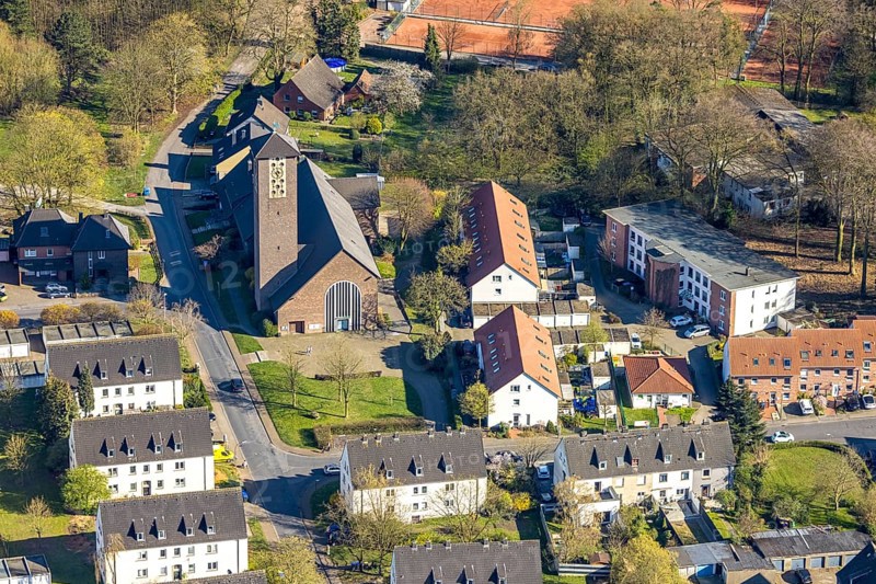 Aerial view, Church of St. Ludger, Alstedde, Lünen, Ruhr area, North Rhine-Westphalia, Germany, DE, Europe, aerial photography, aerial photography, aerial photography, Münsterland, overview, bird's-eye view, birds-eyes view, overview