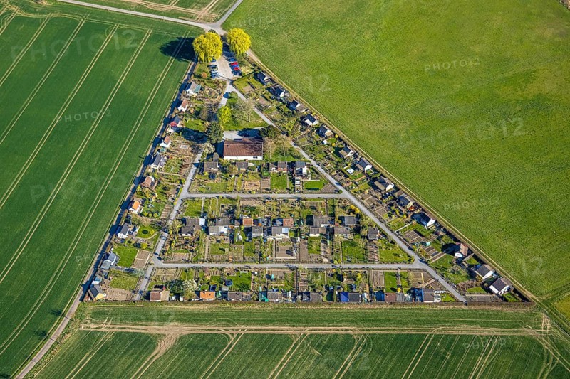 Aerial view, triangular allotment garden association Grüne Insel, Alstedde, Lünen, Ruhr area, North Rhine-Westphalia, Germany, DE, Europe, aerial view, aerial photography, aerial photography, Münsterland, overview, bird's-eye view, overview