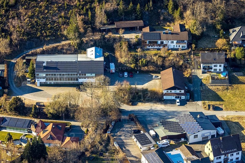 Aerial view, Schützenhalle Oedingen Schützenhaus, Oedingen, Lennestadt, Sauerland, North Rhine-Westphalia, Germany, DE, Europe, aerial view, aerial photography, aerial photography, overview, bird's eye view, birds-eyes view, overview