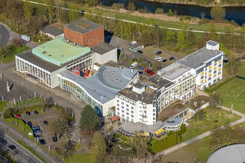 Aerial photo, Heinz-Hilpert-Theater, Hansesaal and Ringhotel Am Stadtpark, Lünen, Ruhr area, North Rhine-Westphalia, Germany, DE, Europe, events, culture, art, aerial photography, aerial photography, aerial photography, Münsterland, theatre, overview, events, venue, event location, event centre, bird's eye view, birds-eyes view, cultural use, overview