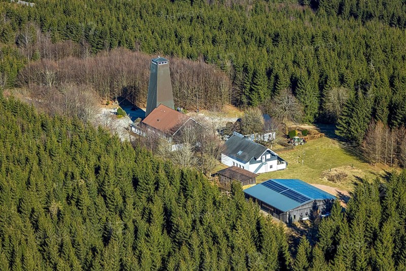 Aerial photo, Rhein-Weser-Turm, restaurant and mountain inn with observation tower, Oberhundem, Kirchhundem, Sauerland, North Rhine-Westphalia, Germany, café, DE, Europe, inn, gastronomy, aerial photography, aerial photography, aerial photography, restaurant, overview, bird's-eye view, birds-eyes view, overview