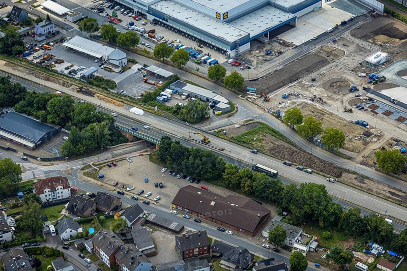 Aerial view, large construction site motorway junction Herne with tunnel construction, motorway A43 between Recklinghausen Emscher- and Rhein-Herne-Kanal overpass and exit Bochum Riehmke, motorway A42, Baukau-West, Herne, Ruhr area, North Rhine-Westphalia, Germany, construction work, construction area, building site, building plots, construction project, building site, Europe, large construction site #Herne #aerial view #aerial photography #aerial photography #aerial photography #North Rhine-Westphalia #North Rhine-Westphalia #Ruhr area #overview #bird perspective