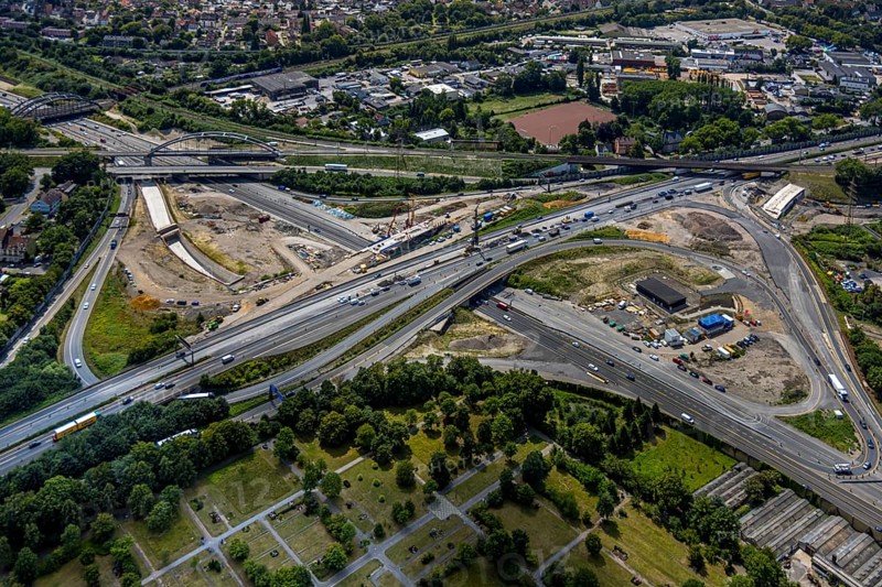 Aerial view, large construction site motorway junction Herne with tunnel construction, motorway A43 between Recklinghausen Emscher- and Rhein-Herne-Kanal overpass and exit Bochum Riehmke, motorway A42, Baukau-West, Herne, Ruhr area, North Rhine-Westphalia, Germany, construction work, construction area, building site, building plots, construction project, building site, Europe, large construction site #Herne #aerial view #aerial photography #aerial photography #aerial photography #North Rhine-Westphalia #North Rhine-Westphalia #Ruhr area #overview #bird perspective