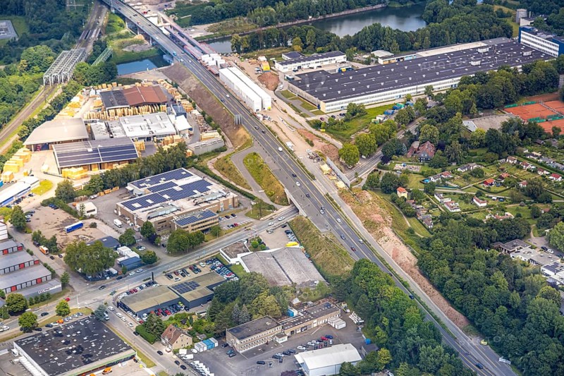 Aerial view, large construction site motorway junction Herne with tunnel construction, motorway A43 between Recklinghausen Emscher- and Rhein-Herne-Kanal overpass and exit Bochum Riehmke, motorway A42, Baukau-West, Herne, Ruhr area, North Rhine-Westphalia, Germany, construction work, construction area, building site, building plots, construction project, building site, Europe, large construction site #Herne #aerial view #aerial photography #aerial photography #aerial photography #North Rhine-Westphalia #North Rhine-Westphalia #Ruhr area #overview #bird perspective