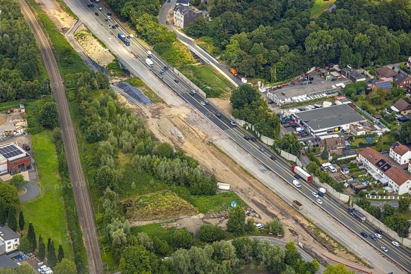Aerial view, large construction site motorway junction Herne with tunnel construction, motorway A43 between Recklinghausen Emscher- and Rhein-Herne-Kanal overpass and exit Bochum Riehmke, motorway A42, Baukau-West, Herne, Ruhr area, North Rhine-Westphalia, Germany, construction work, construction area, building site, building plots, construction project, building site, Europe, large construction site #Herne #aerial view #aerial photography #aerial photography #aerial photography #North Rhine-Westphalia #North Rhine-Westphalia #Ruhr area #overview #bird perspective