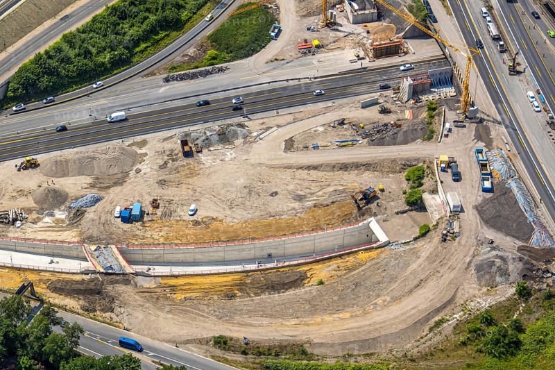 Aerial view, large construction site motorway junction Herne with tunnel construction, motorway A43 and motorway A42, Baukau-West, Herne, Ruhr area, North Rhine-Westphalia, Germany, construction work, construction area, construction site, building site, construction project, construction site, DE, Europe, large construction site, aerial view, aerial photography, aerial photography, overview, bird's-eye view, overview, linksderA43, HernelinksderA43