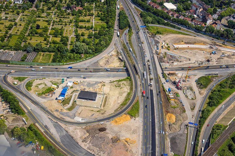 Aerial view, large construction site motorway junction Herne with tunnel construction, motorway A43 and motorway A42, Baukau-West, Herne, Ruhr area, North Rhine-Westphalia, Germany, construction work, construction area, construction site, building site, construction project, construction site, DE, Europe, large construction site, aerial view, aerial photography, aerial photography, overview, bird's-eye view, overview, linksderA43, HernelinksderA43