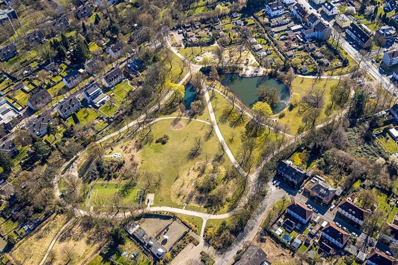 Aerial view, Dorneburger Park, local recreation area, green lung, Wanne-Süd, Herne, Ruhr area, North Rhine-Westphalia, Germany, DE, Europe, aerial view, aerial photography, aerial photography, overview, bird's-eye view, overview