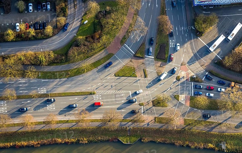 Aerial view, road traffic intersection Hafenstraße and Westring federal road B63, centre, Hamm, Ruhr area, North Rhine-Westphalia, Germany