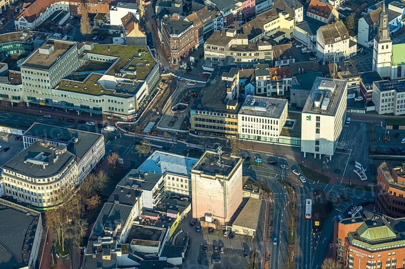 Aerial view, construction site Westentor at the City Centre, elevated bunker Neue Bahnhhofstraße, Mitte, Hamm, Ruhr area, North Rhine-Westphalia, Germany