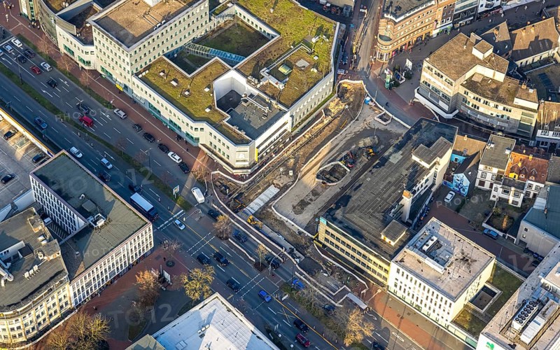 Aerial view, construction site Westentor am City-Center, federal road 63 Westring, centre, Hamm, Ruhr area, North Rhine-Westphalia, Germany