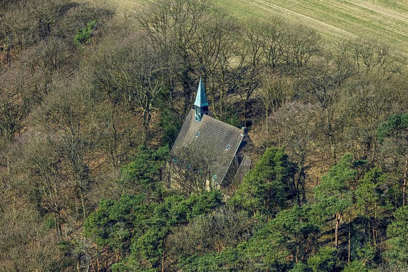 Aerial view, St. Elisabeth forest chapel in Ostende, Herdecke, Ruhr area, North Rhine-Westphalia, Germany, DE, Europe, church, aerial view, aerial photography, aerial photography, overview, bird's-eye view, forest, birds-eyes view, overview