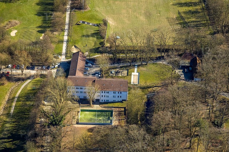 Aerial view, education centre Herdecke, football pitch, Ostender Weg, Ostende, Herdecke, Ruhr area, North Rhine-Westphalia, Germany, education, DE, Europe, aerial view, aerial photography, aerial photography, school, overview, bird's-eye view, further education, birds-eyes view, overview