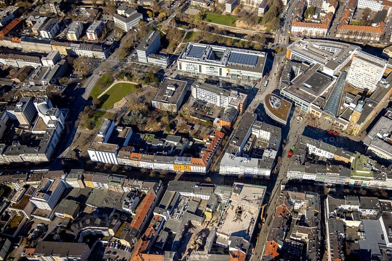 Aerial view, city centre with Rathaus Galerie, pedestrian zone Rathauspassage, medium-sized town, Hagen, Ruhr area, North Rhine-Westphalia, Germany