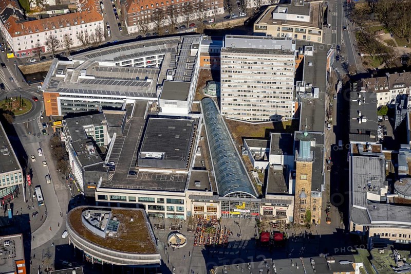 Aerial view, city centre with Rathaus Galerie and Volme Galerie, pedestrian zone Rathauspassage, central city, Hagen, Ruhr area, North Rhine-Westphalia, Germany
