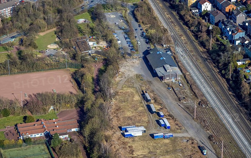Aerial view, Haspe district sports centre, Haspe sports club, Haspe, Hagen, Ruhr area, North Rhine-Westphalia, Germany